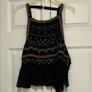 Free People Black Embellished Chiffon Hem Cami